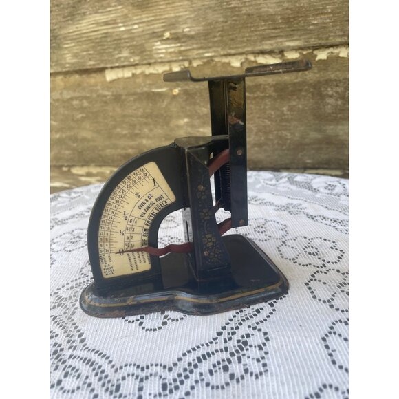 Antique 1910 Gem Postal Scale Tin Black Toleware Flowers - Picture 1 of 12